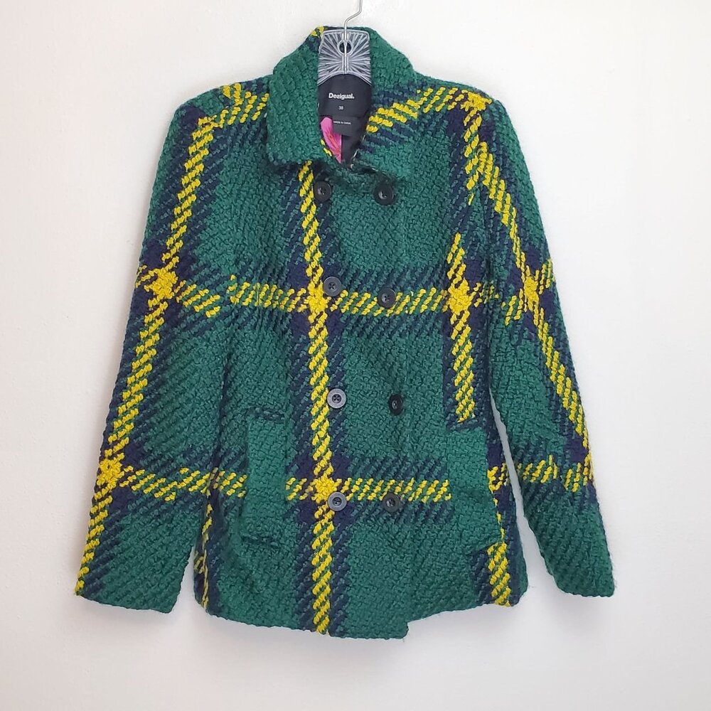 Desigual Julieta woven coat, green plaid
